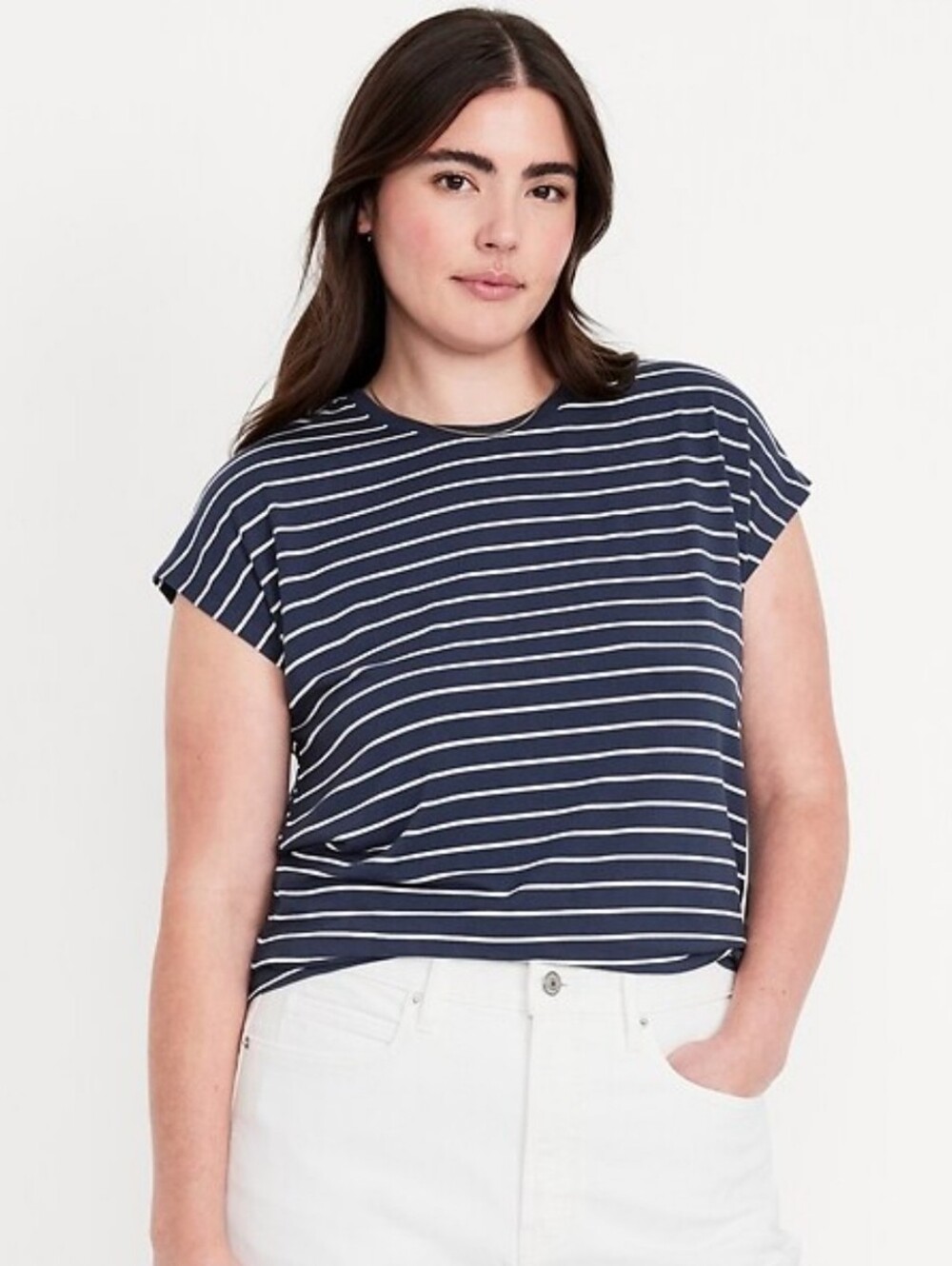 Blue And White Striped Dolman Sleeve Top